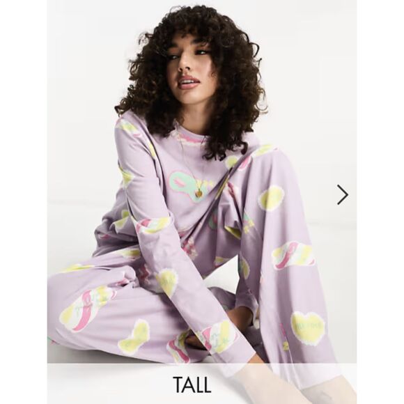 asos design tall daydream long sleeve pajamas lilac medium - Picture 6 of 6